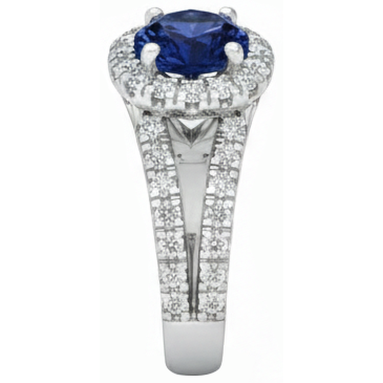 Bague Tanzanite à tige fendue de 3.35 carats avec diamants en or blanc 14k