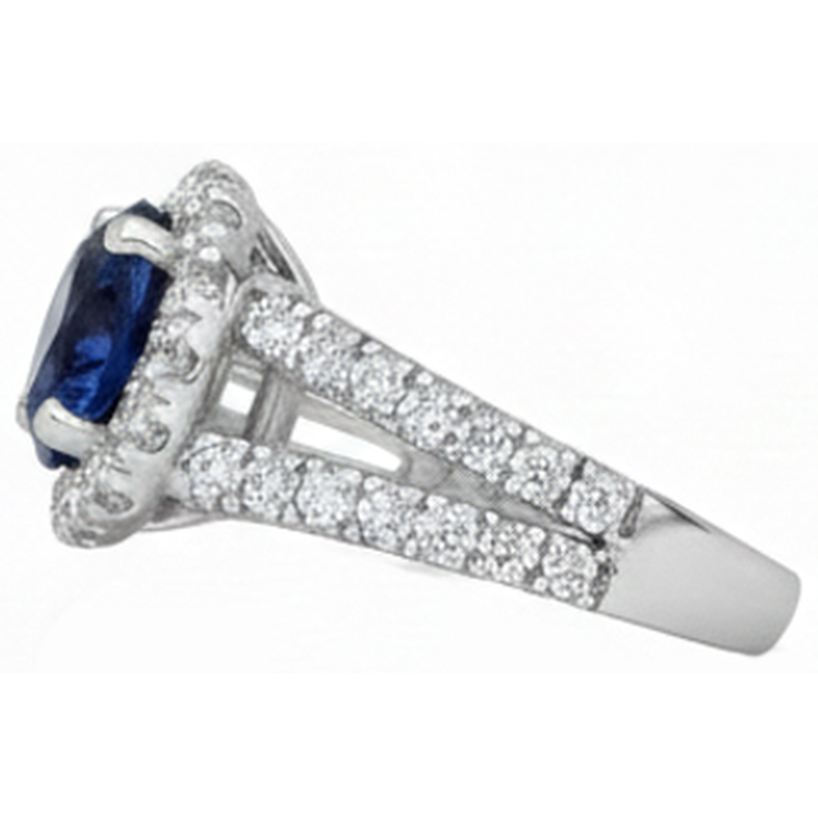 Bague Tanzanite à tige fendue de 3.35 carats avec diamants en or blanc 14k