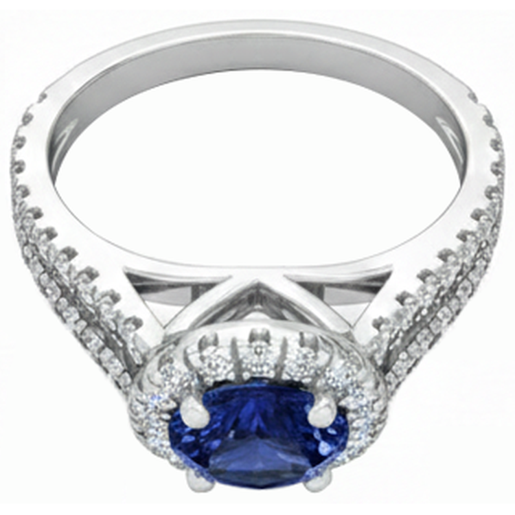 Bague Tanzanite à tige fendue de 3.35 carats avec diamants en or blanc 14k