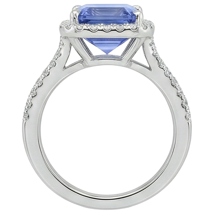 Bague Tanzanite en forme d'émeraude de 8.75 ct avec diamants ronds en or Nouveau