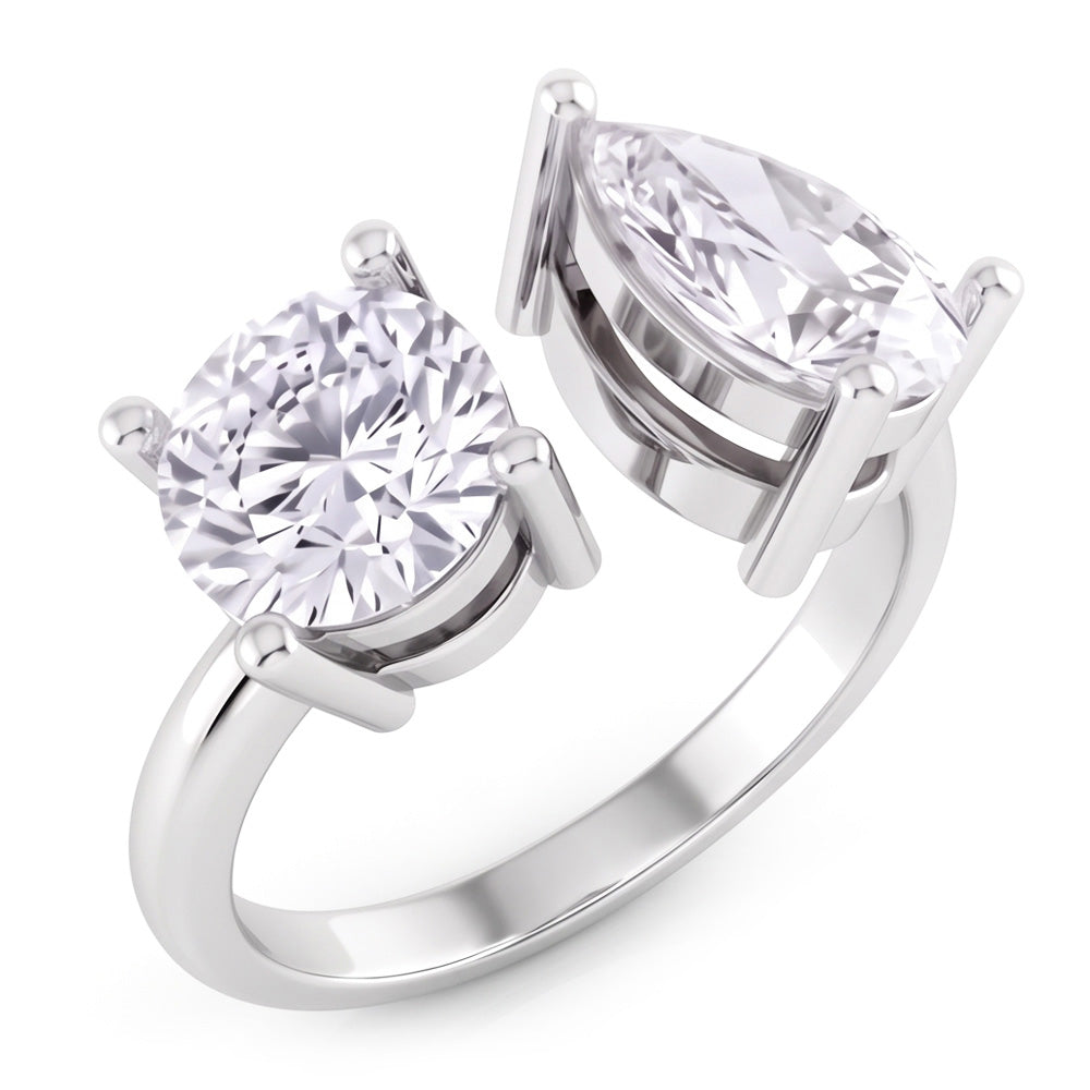 Bague Toi Et Moi Poire & Réel Diamant Rond Deux Pierres 2 Carats