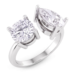 Bague Toi Et Moi Poire & Réel Diamant Rond Deux Pierres 2 Carats