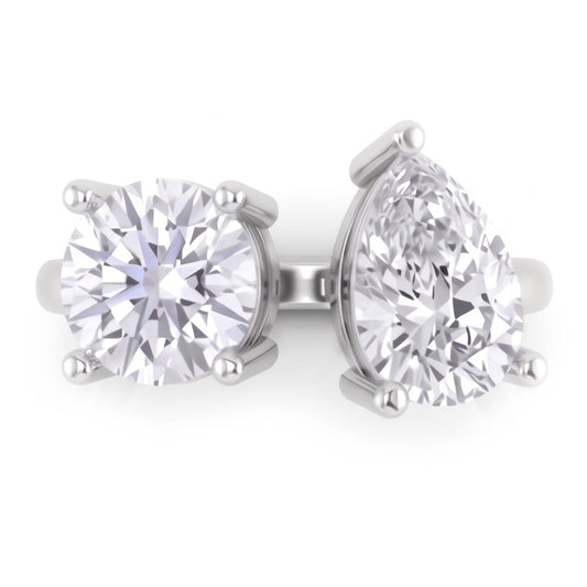 Bague Toi Et Moi Poire & Réel Diamant Rond Deux Pierres 2 Carats