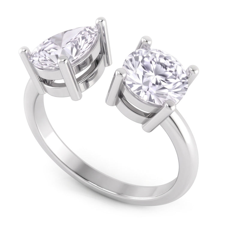 Bague Toi Et Moi Poire & Réel Diamant Rond Deux Pierres 2 Carats