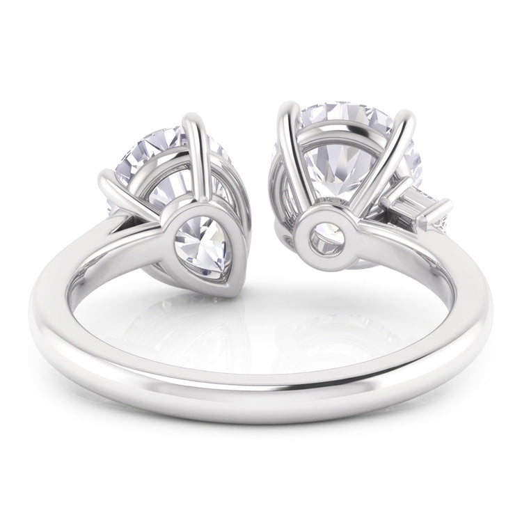Bague Toi Et Moi Poire & Réel Diamant Rond Deux Pierres 2 Carats