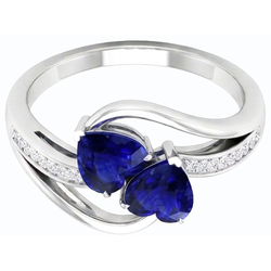 Bague Toi et Moi 2 Pierres Coeur Saphir Bleu Diamant Rond 3.50 Carats