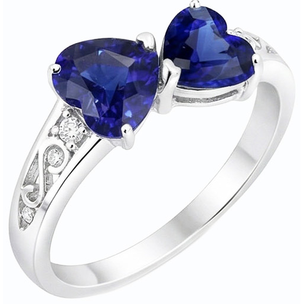 Bague Toi et Moi Coeur Ceylan Saphir Diamant Filigrane 2.25 Carats