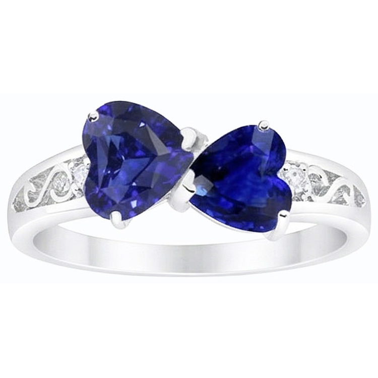 Bague Toi et Moi Coeur Ceylan Saphir Diamant Filigrane 2.25 Carats