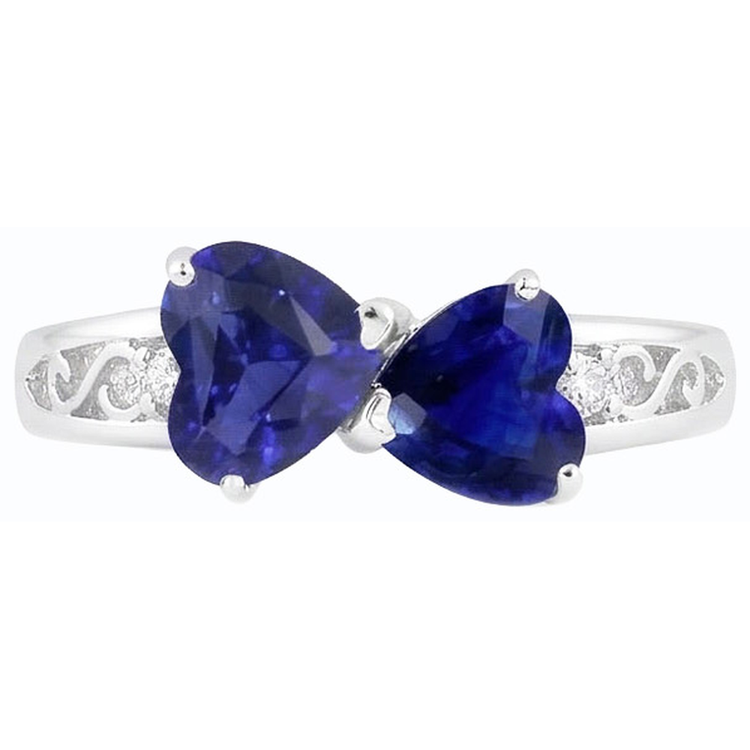 Bague Toi et Moi Coeur Ceylan Saphir Diamant Filigrane 2.25 Carats