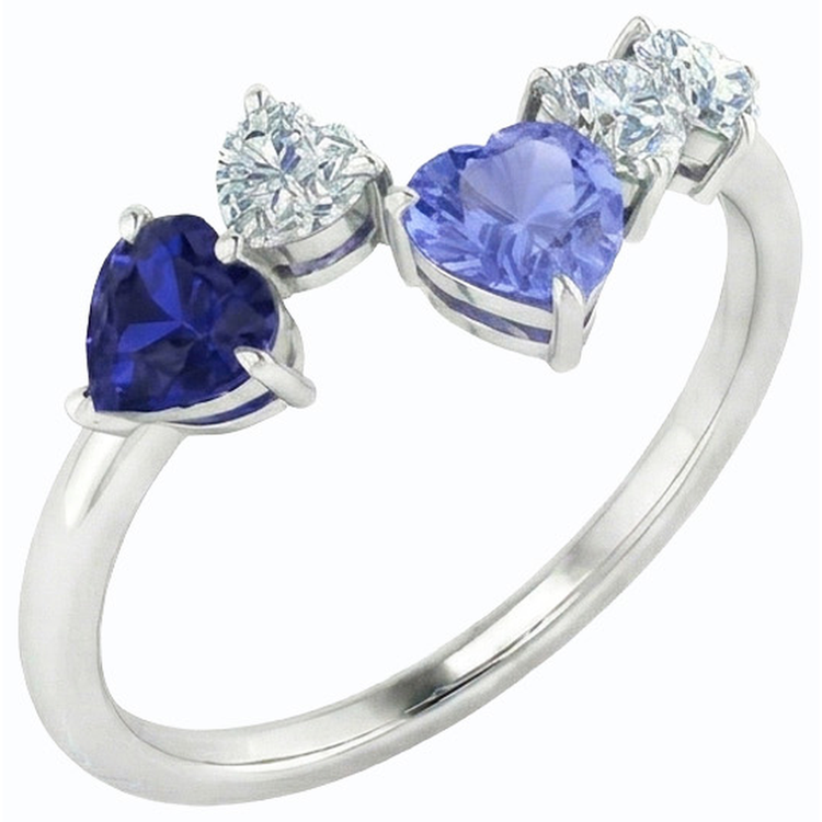 Bague Toi et Moi Coeur Diamant & Saphir 3.50 Carats Femme Bijoux