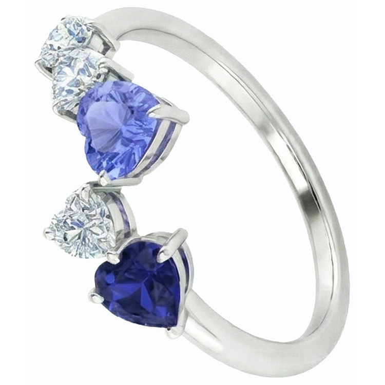 Bague Toi et Moi Coeur Diamant & Saphir 3.50 Carats Femme Bijoux