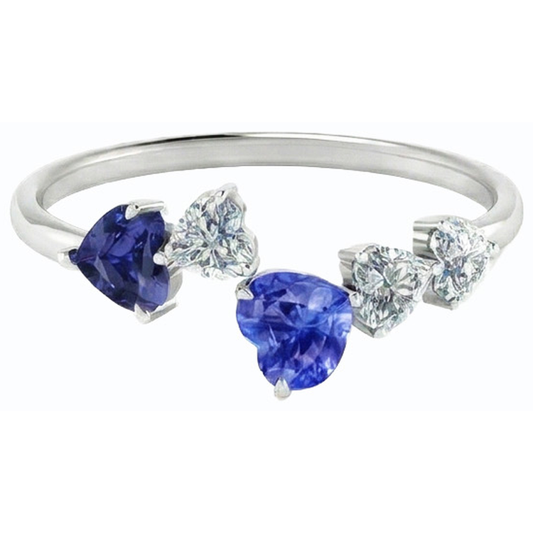 Bague Toi et Moi Coeur Diamant & Saphir 3.50 Carats Femme Bijoux