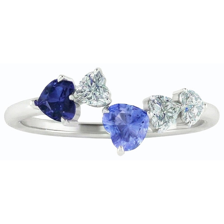 Bague Toi et Moi Coeur Diamant & Saphir 3.50 Carats Femme Bijoux