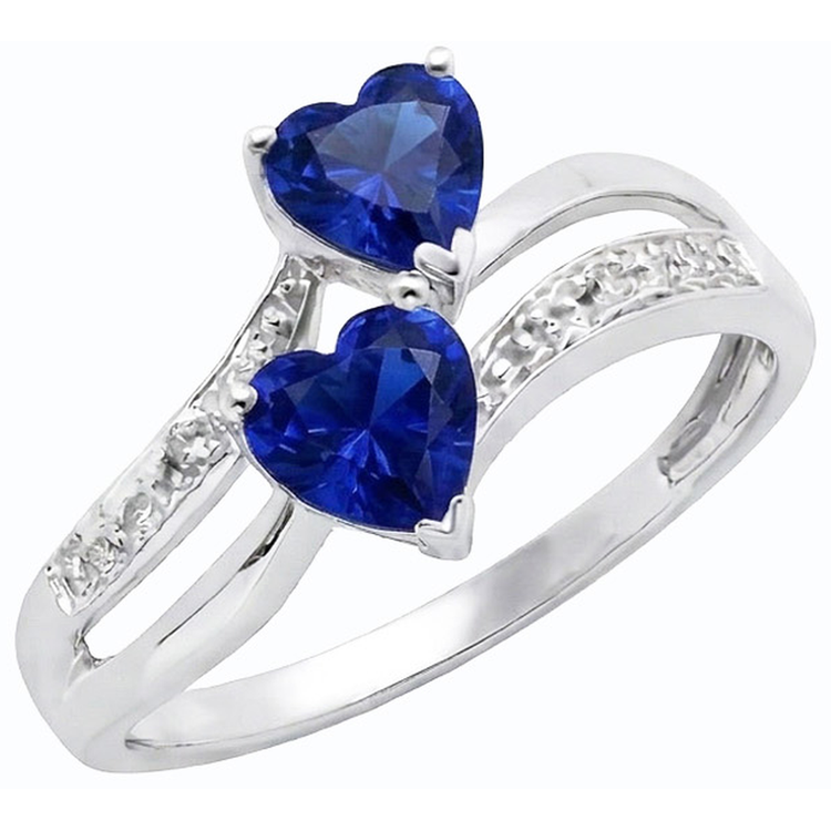 Bague Toi et Moi Coeur Gemme Ceylan Saphir Diamant 3.50 Carats