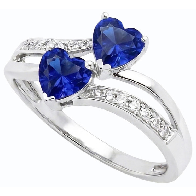 Bague Toi et Moi Coeur Gemme Ceylan Saphir Diamant 3.50 Carats