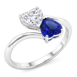 Bague Toi et Moi Coeur Saphir Bleu & Diamant 3 Carats 2 Pierres Bijoux