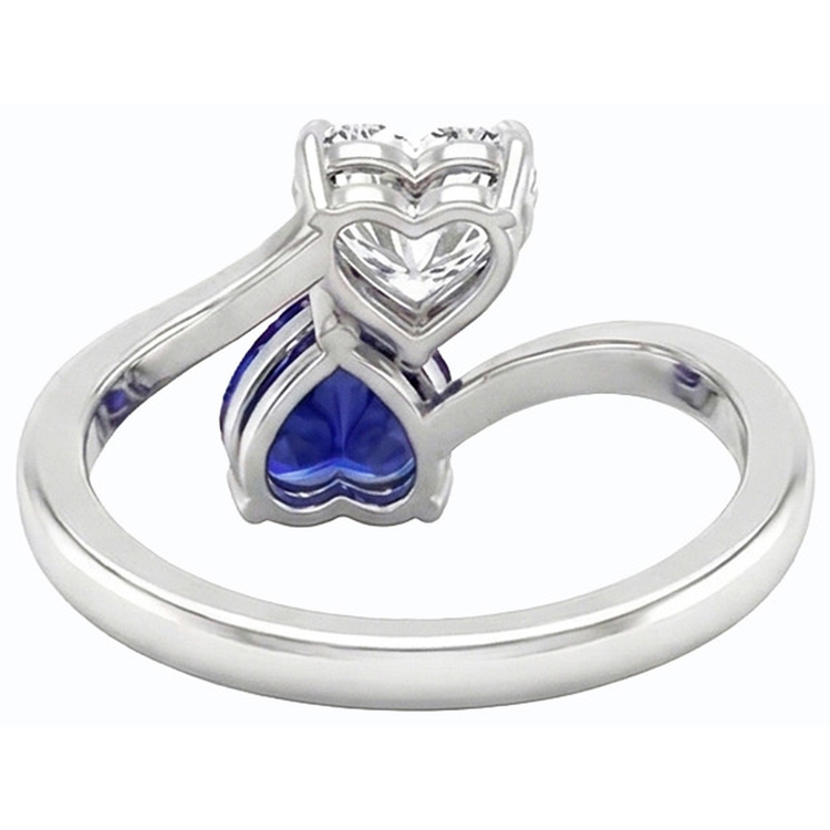 Bague Toi et Moi Coeur Saphir Bleu & Diamant 3 Carats 2 Pierres Bijoux