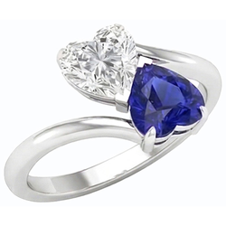Bague Toi et Moi Coeur Saphir Bleu & Diamant 3 Carats 2 Pierres Bijoux