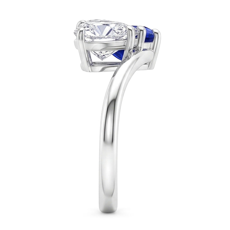 Bague Toi et Moi Coeur Saphir Bleu & Diamant 3 Carats 2 Pierres Bijoux