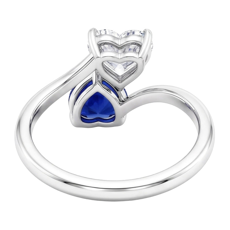 Bague Toi et Moi Coeur Saphir Bleu & Diamant 3 Carats 2 Pierres Bijoux