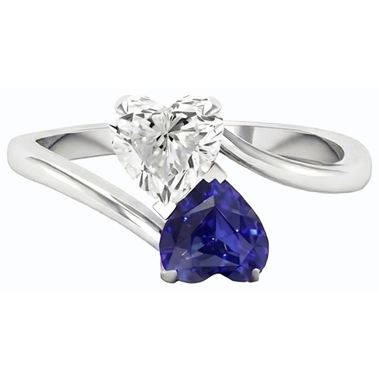 Bague Toi et Moi Coeur Saphir Bleu & Diamant 3 Carats 2 Pierres Bijoux