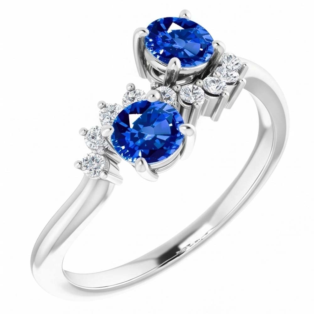 Bague Toi et Moi Diamant Naturels Extraits des Mines ( et non cultivés en laboratoire ) 1.18 Carats Saphir de Ceylan Femme Bijoux 14K