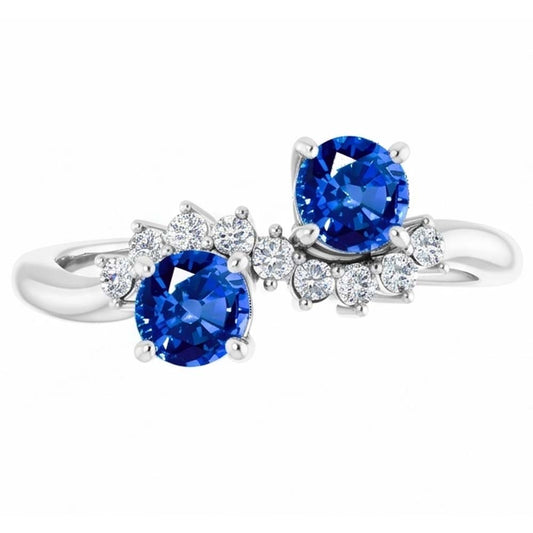 Bague Toi et Moi Diamant Naturels Extraits des Mines ( et non cultivés en laboratoire ) 1.18 Carats Saphir de Ceylan Femme Bijoux 14K