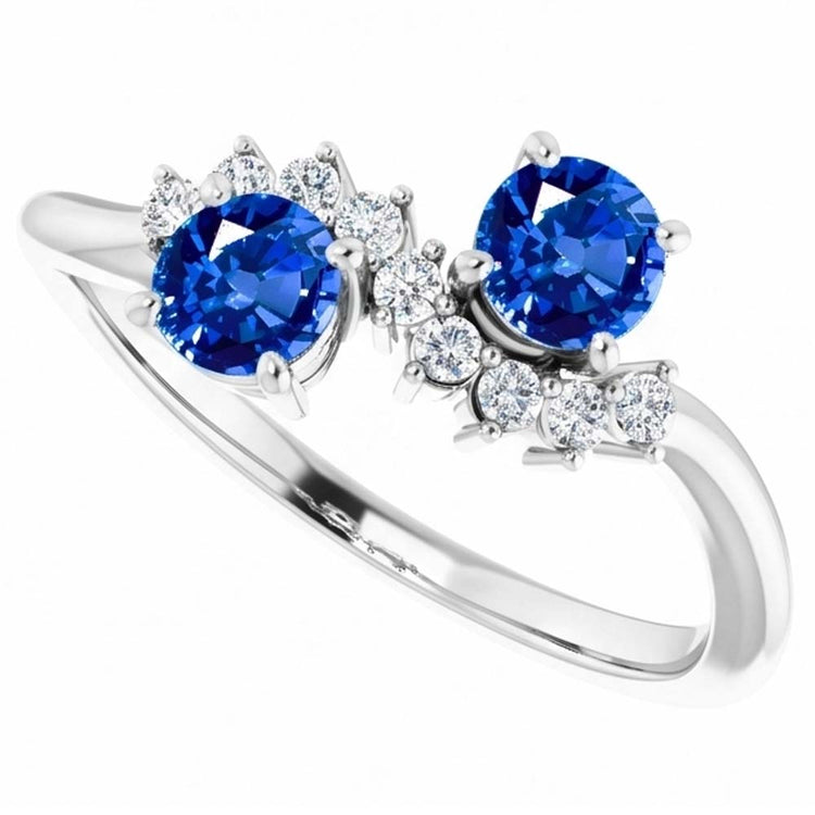 Bague Toi et Moi Diamant Naturels Extraits des Mines ( et non cultivés en laboratoire ) 1.18 Carats Saphir de Ceylan Femme Bijoux 14K