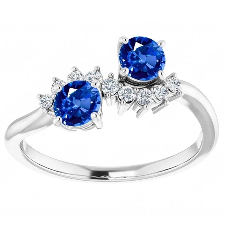Bague Toi et Moi Diamant Naturels Extraits des Mines ( et non cultivés en laboratoire ) 1.18 Carats Saphir de Ceylan Femme Bijoux 14K