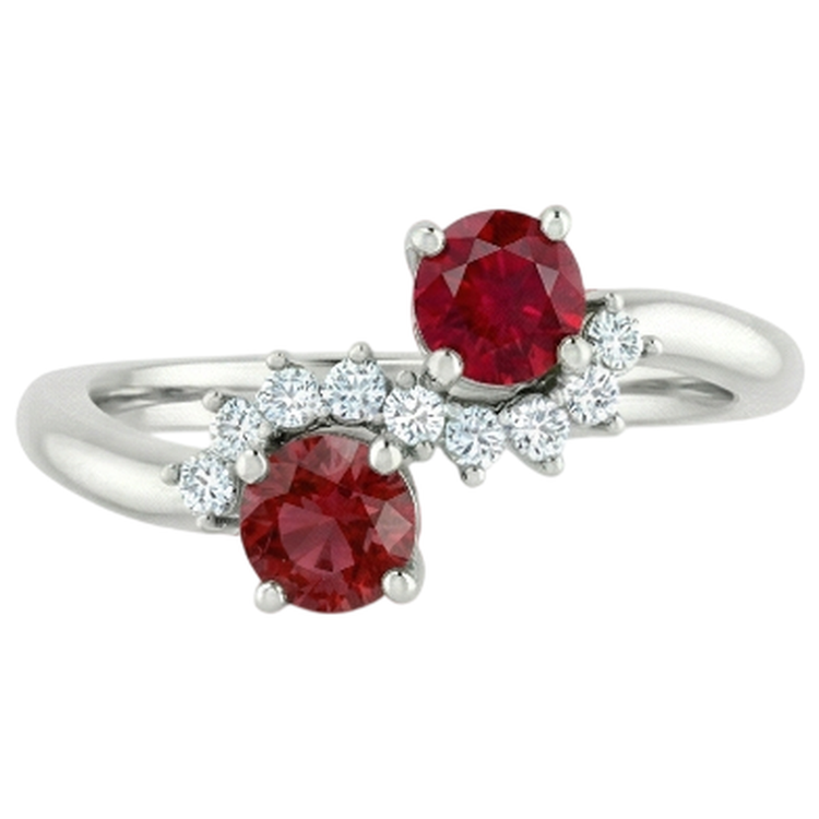 Bague Toi et Moi Diamant Naturels Extraits des Mines ( et non cultivés en laboratoire ) Rubis 1.18 Carats Femme Or Blanc 14K Bijoux