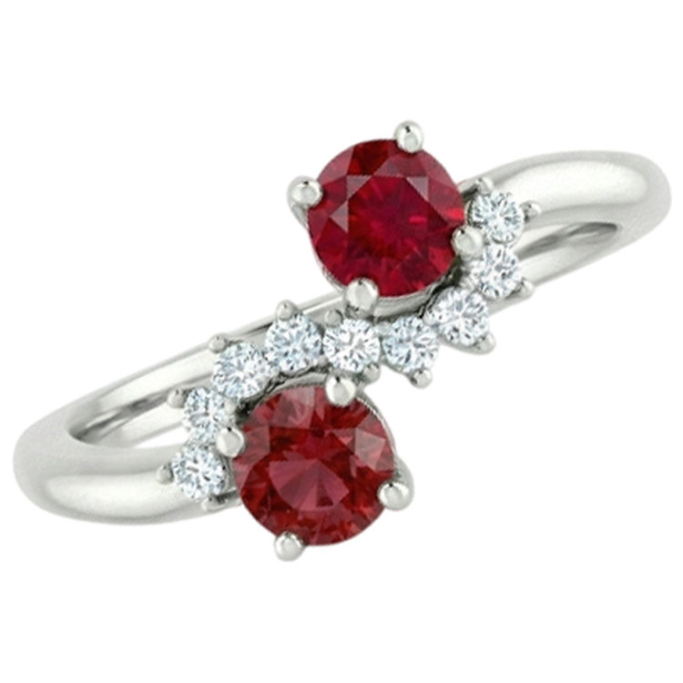 Bague Toi et Moi Diamant Naturels Extraits des Mines ( et non cultivés en laboratoire ) Rubis 1.18 Carats Femme Or Blanc 14K Bijoux