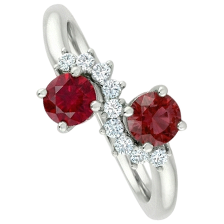 Bague Toi et Moi Diamant Naturels Extraits des Mines ( et non cultivés en laboratoire ) Rubis 1.18 Carats Femme Or Blanc 14K Bijoux