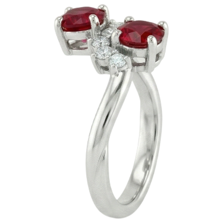 Bague Toi et Moi Diamant Naturels Extraits des Mines ( et non cultivés en laboratoire ) Rubis 1.18 Carats Femme Or Blanc 14K Bijoux