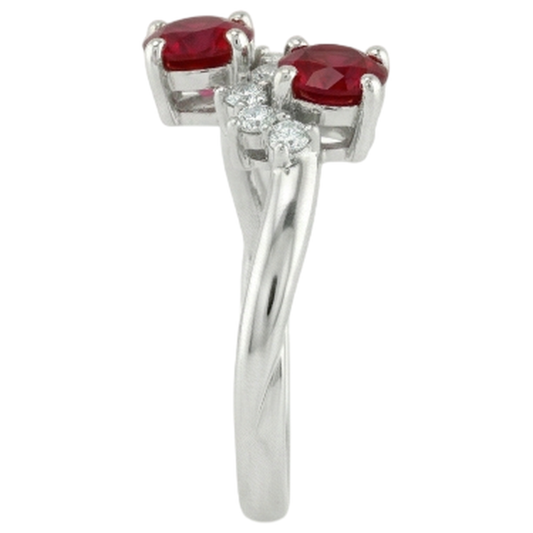 Bague Toi et Moi Diamant Naturels Extraits des Mines ( et non cultivés en laboratoire ) Rubis 1.18 Carats Femme Or Blanc 14K Bijoux