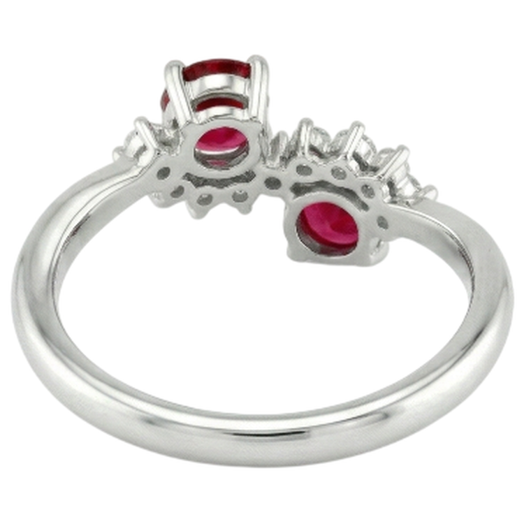 Bague Toi et Moi Diamant Naturels Extraits des Mines ( et non cultivés en laboratoire ) Rubis 1.18 Carats Femme Or Blanc 14K Bijoux