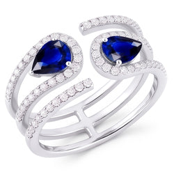 Bague Toi et Moi Or Femme Diamant Saphir Bleu Poire 3.50 Carats