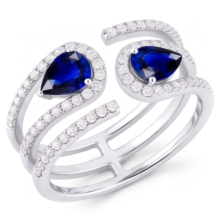 Bague Toi et Moi Or Femme Diamant Saphir Bleu Poire 3.50 Carats