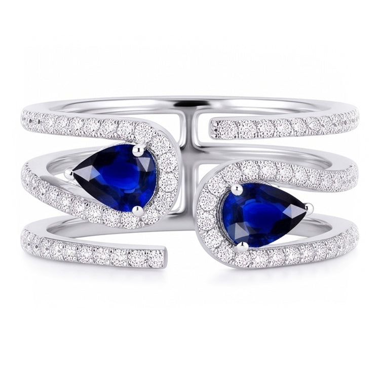 Bague Toi et Moi Or Femme Diamant Saphir Bleu Poire 3.50 Carats