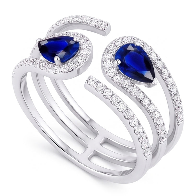 Bague Toi et Moi Or Femme Diamant Saphir Bleu Poire 3.50 Carats