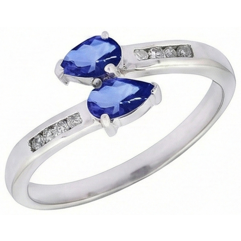 Bague Toi et Moi Poire Ceylan Saphir 2.20 Carat Diamant Naturels Extraits des Mines ( et non cultivés en laboratoire ) Or Blanc 14K