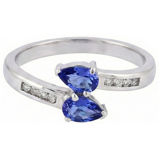 Bague Toi et Moi Poire Ceylan Saphir 2.20 Carat Diamant Naturels Extraits des Mines ( et non cultivés en laboratoire ) Or Blanc 14K