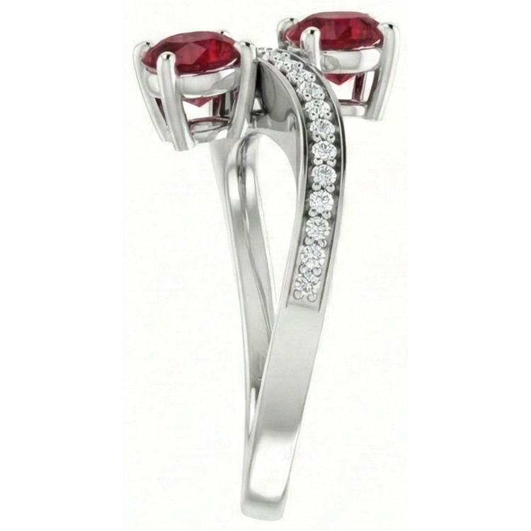 Bague Toi et Moi Rubis Rond & Diamant Naturels Extraits des Mines ( et non cultivés en laboratoire ) 2.60 Carats Or Blanc 14K