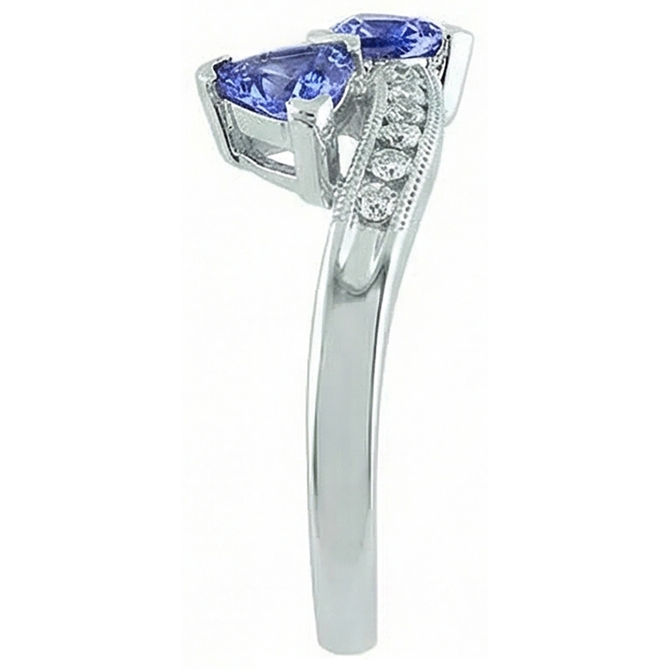 Bague Toi et Moi Trillion Tanzanite Et Diamants Naturels Extraits des Mines ( et non cultivés en laboratoire ) Ronds Or 2.50 Carats