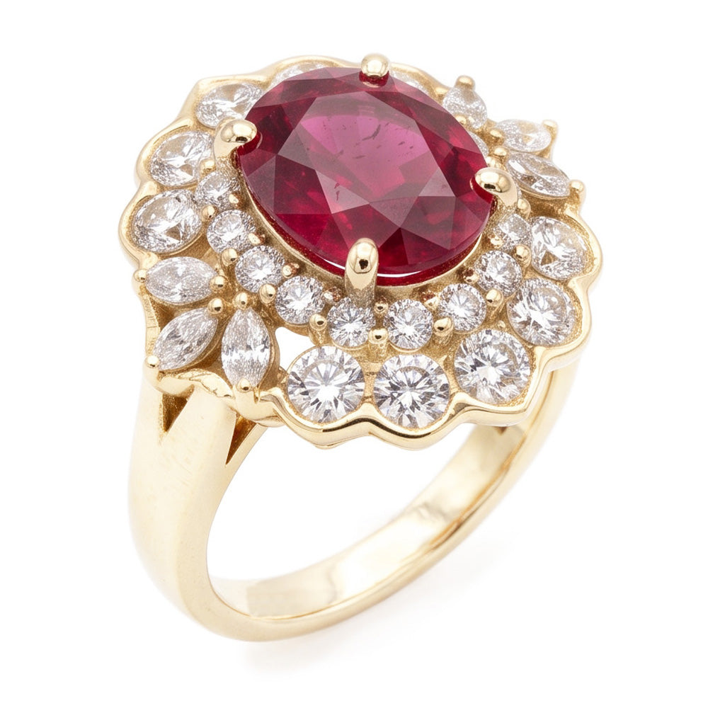 Bague Tourmaline Rouge 6.75 Carats Et Diamants Naturels Extraits des Mines ( et non cultivés en laboratoire ) Blancs Or Blanc 14K