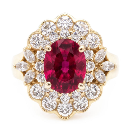 Bague Tourmaline Rouge 6.75 Carats Et Diamants Naturels Extraits des Mines ( et non cultivés en laboratoire ) Blancs Or Blanc 14K