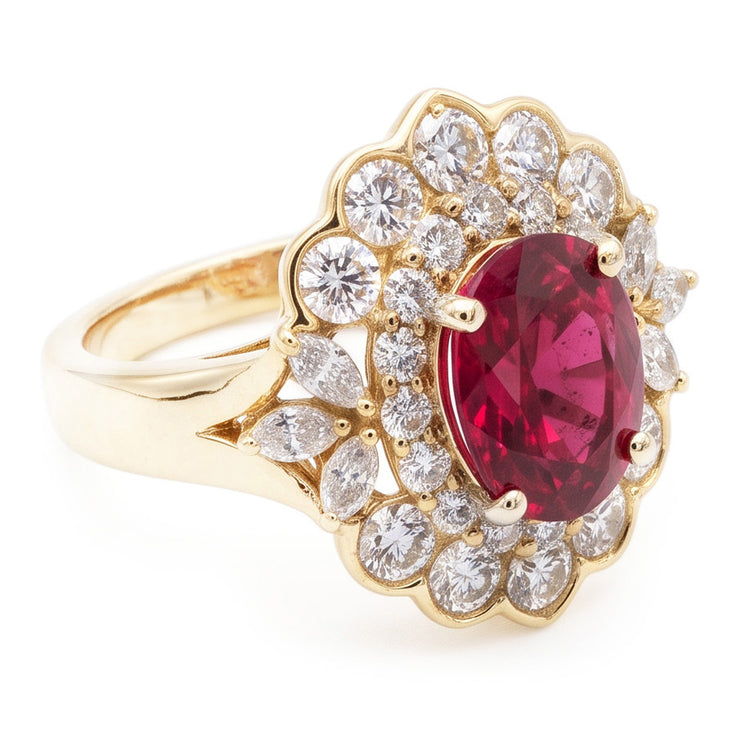 Bague Tourmaline Rouge 6.75 Carats Et Diamants Naturels Extraits des Mines ( et non cultivés en laboratoire ) Blancs Or Blanc 14K