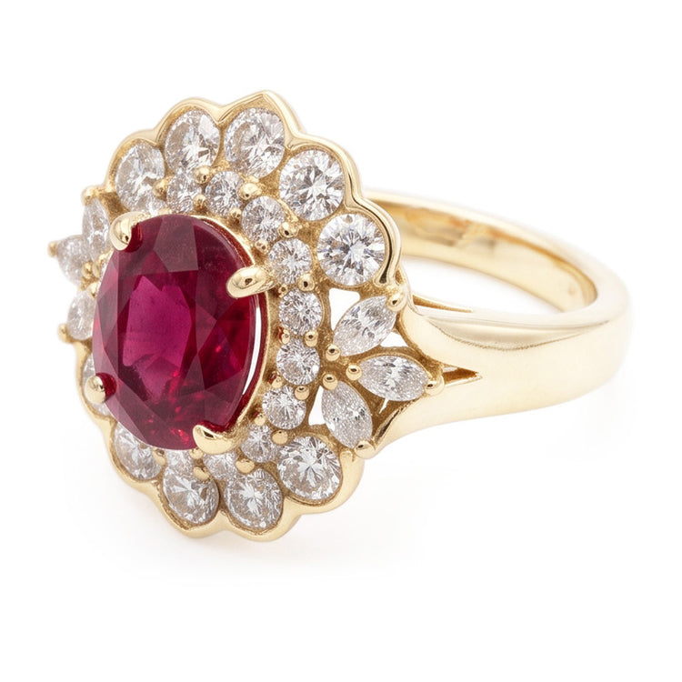 Bague Tourmaline Rouge 6.75 Carats Et Diamants Naturels Extraits des Mines ( et non cultivés en laboratoire ) Blancs Or Blanc 14K