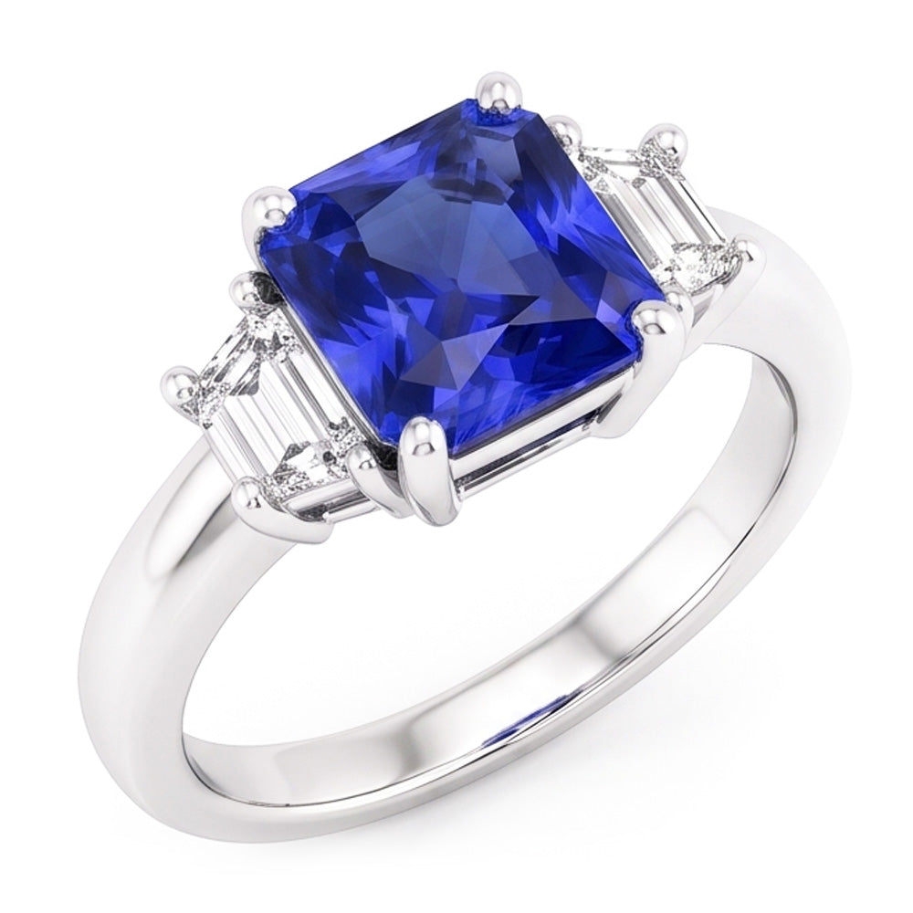 Bague Trapèze Diamant 3 Pierres Radiant Forme Bijou 2.50 Carats