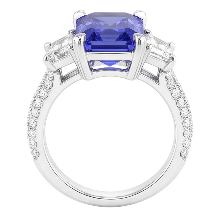 Bague Trapèze Diamant Saphir Avec Accents Or Pavé 4.50 Carats