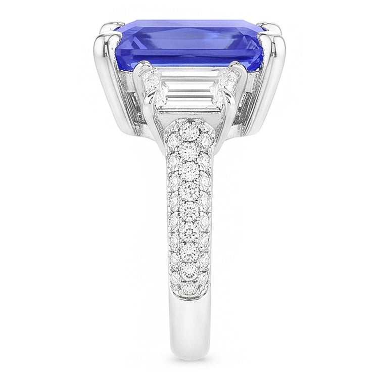 Bague Trapèze Diamant Saphir Avec Accents Or Pavé 4.50 Carats